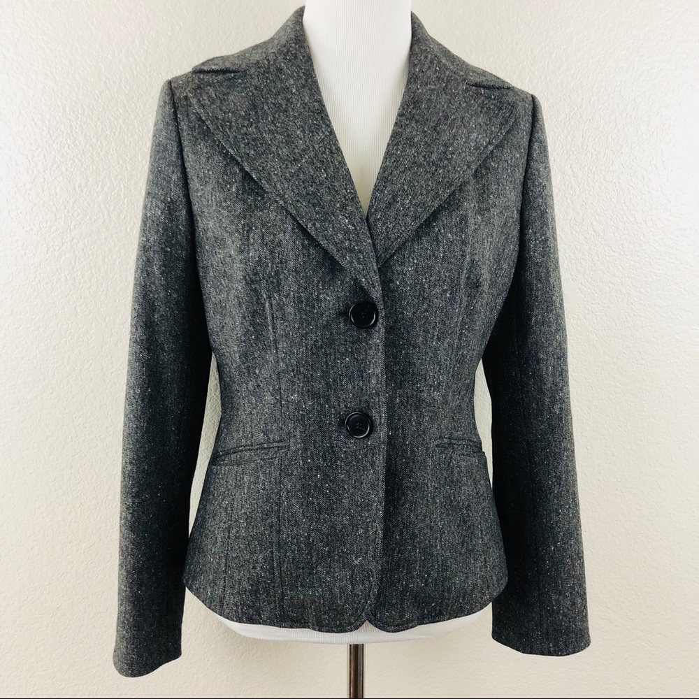 Ann Taylor Black Tweed Career Wool Blazer size 8